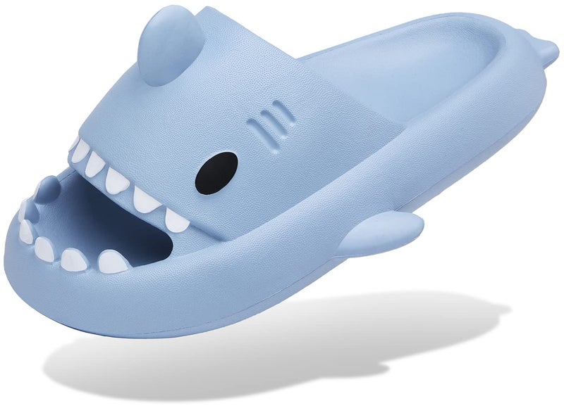 INMINPIN Men's and Women's Shark Slides Cloud Slippers Summer Novelty Open Toe Slide Sandals Anti-Slip Beach Pool Shower Shoes with Cushioned Thick Sole, Blue, 11-12 Women/9.5-10 Men - Image 1