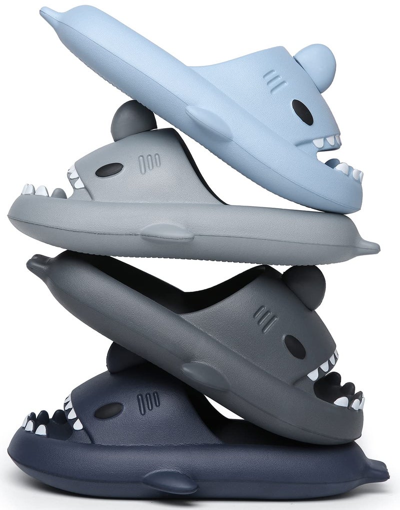 INMINPIN Men's and Women's Shark Slides Cloud Slippers Summer Novelty Open Toe Slide Sandals Anti-Slip Beach Pool Shower Shoes with Cushioned Thick Sole, Blue, 11-12 Women/9.5-10 Men - Image 2
