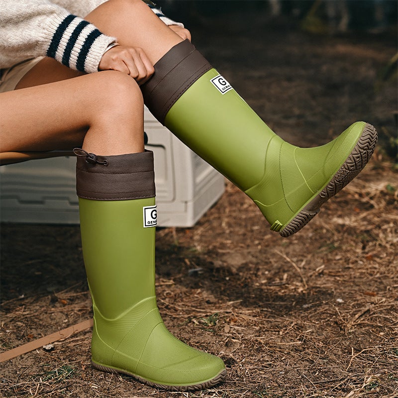 New Waterproof Shoes Long Tube Men'S Waterproof Summer Rain Boots Wear-Resistant Green Outdoor Wading Rain Boots Rubber Shoes - Image 4
