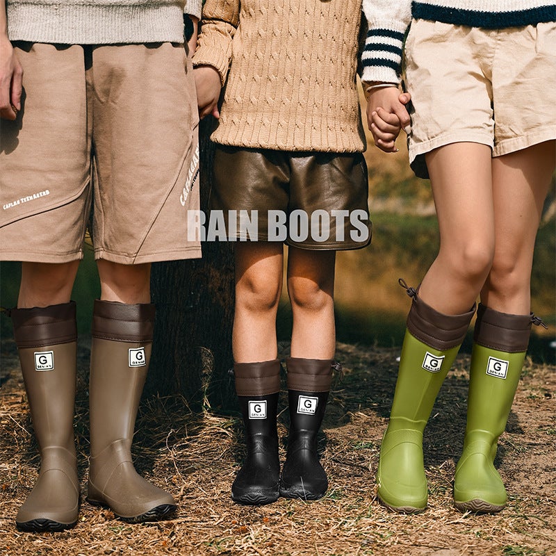 New Waterproof Shoes Long Tube Men'S Waterproof Summer Rain Boots Wear-Resistant Green Outdoor Wading Rain Boots Rubber Shoes - Image 1