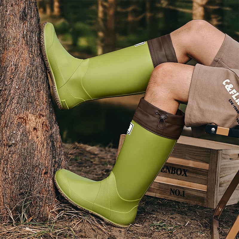 New Waterproof Shoes Long Tube Men'S Waterproof Summer Rain Boots Wear-Resistant Green Outdoor Wading Rain Boots Rubber Shoes - Image 3