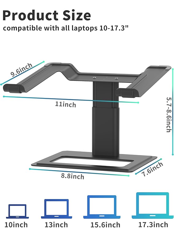 erorex Adjustable Laptop Stand For Desk Computer Stand Ergonomic Laptop Riser Holder Compatible With 10 To 17.3 Inches Notebook Pc Computer Aluminum Black  - Image 2