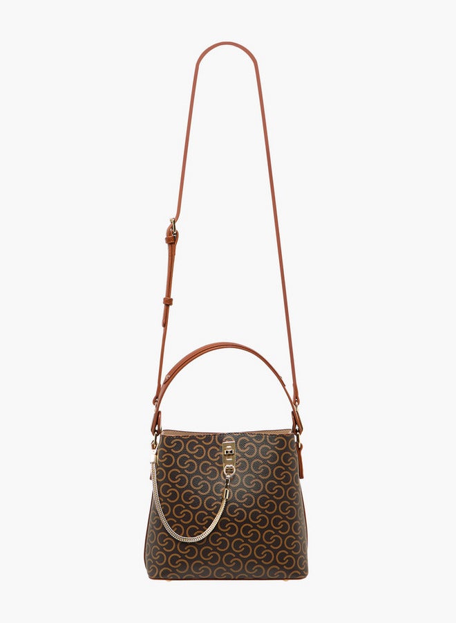 Celeste Women's Monogram Print Shoulder Bag with Zip Closure  - Image 3