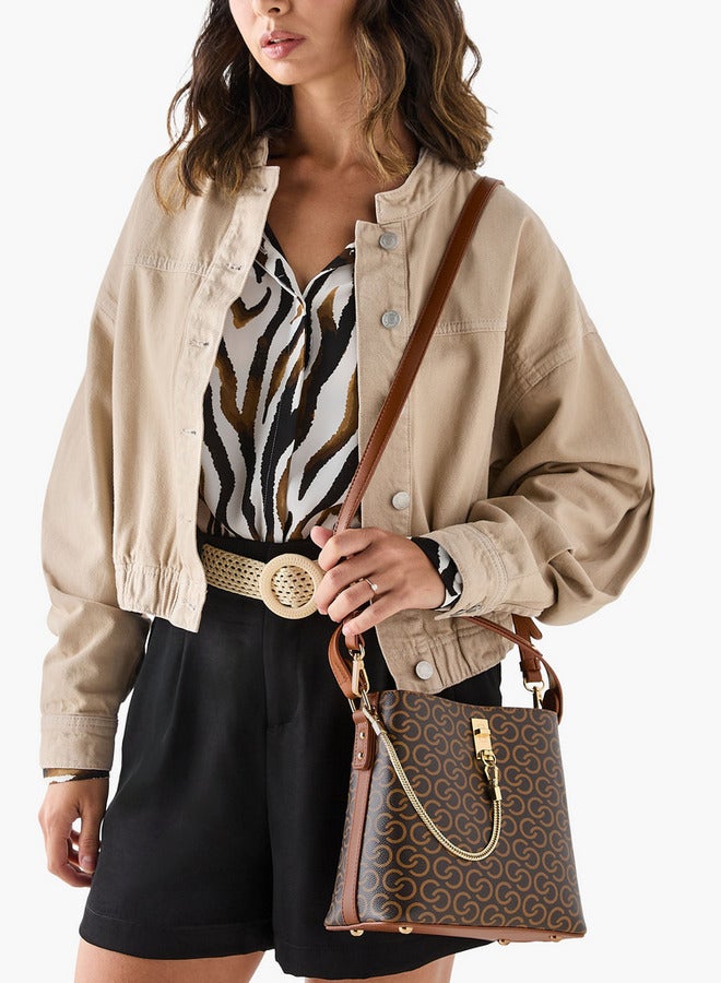 Celeste Women's Monogram Print Shoulder Bag with Zip Closure  - Image 4