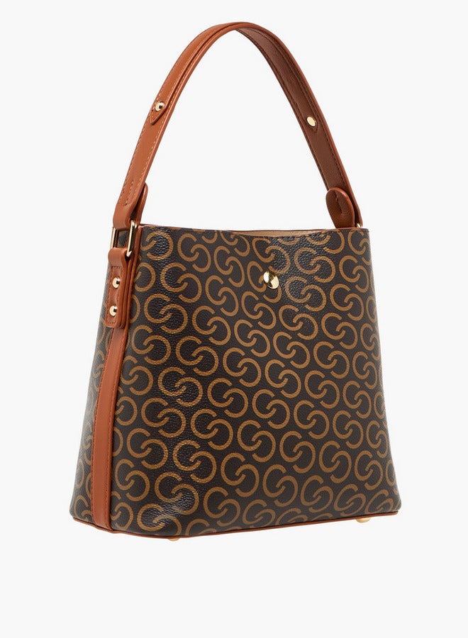 Celeste Women's Monogram Print Shoulder Bag with Zip Closure  - Image 5