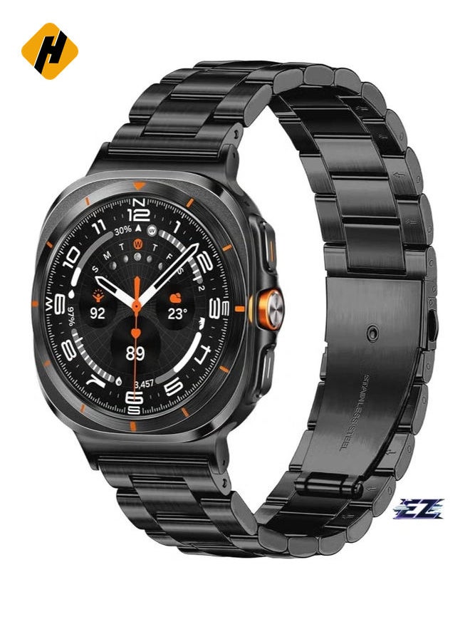 HuHa - Stainless Steel Band Compatible with Samsung Galaxy Watch Ultra 47mm (2024), Men Women No Gap Metal Business Classy Dressy Replacement Strap for Galaxy Watch 7 Ultra Bands-Black - Image 1
