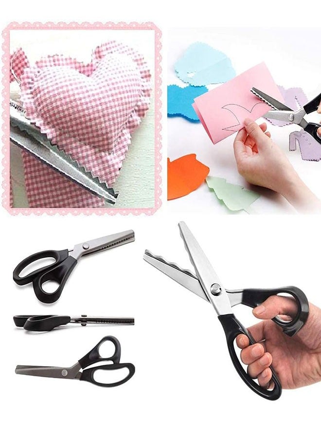 Mmmon Fabric Pinking Shears Craft Scissors,Serrated Scalloped stainless Steel Handled Professional Sewing black Scissors,Sewing Scissors for Leather, Tailoring,Paper Craft Hand shears etc.(Serrated 5mm)  - Image 1