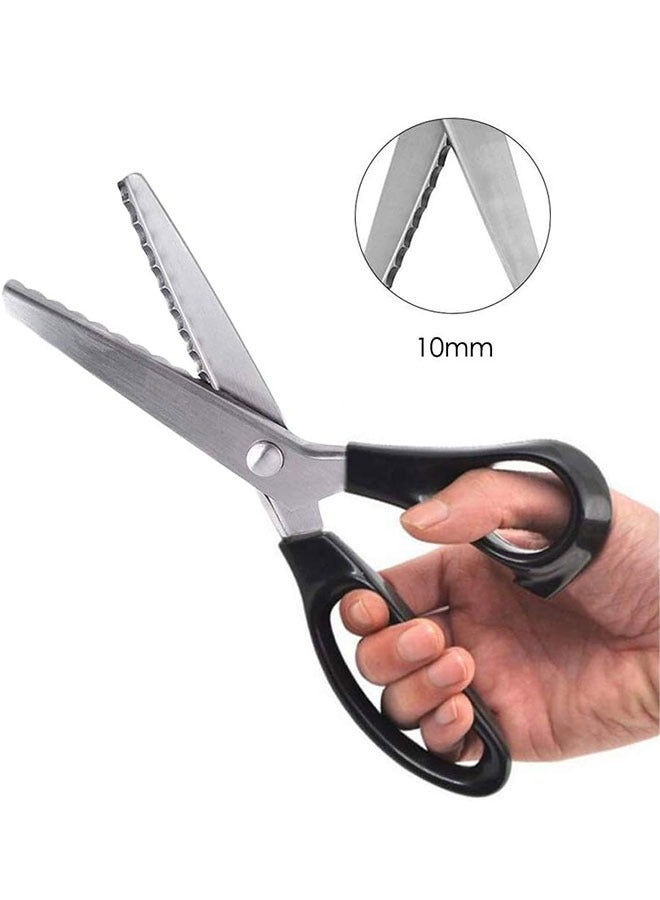 Mmmon Fabric Pinking Shears Craft Scissors,Serrated Scalloped stainless Steel Handled Professional Sewing black Scissors,Sewing Scissors for Leather, Tailoring,Paper Craft Hand shears etc.(Serrated 5mm)  - Image 3