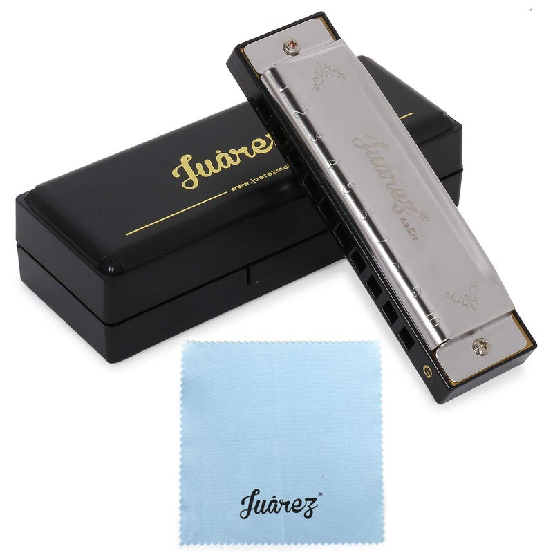 Juarez JRH10A-G Diatonic Professional Blues Harmonica Key of G Scale | 10 Holes | Mouth Organ | Cover – Stainless Still | Comb - ABS | Reed - Phosphor Bronze with Case - Image 5