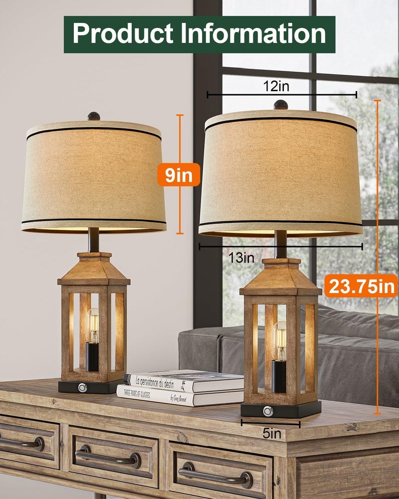 G-SAFAVA 23.75" Farmhouse Dual USB Charging Ports 3-Way Dimmable Touch Control Table Lamp with Nightlight Vintage Modern Lamps for Living Room Bedroom - Image 2