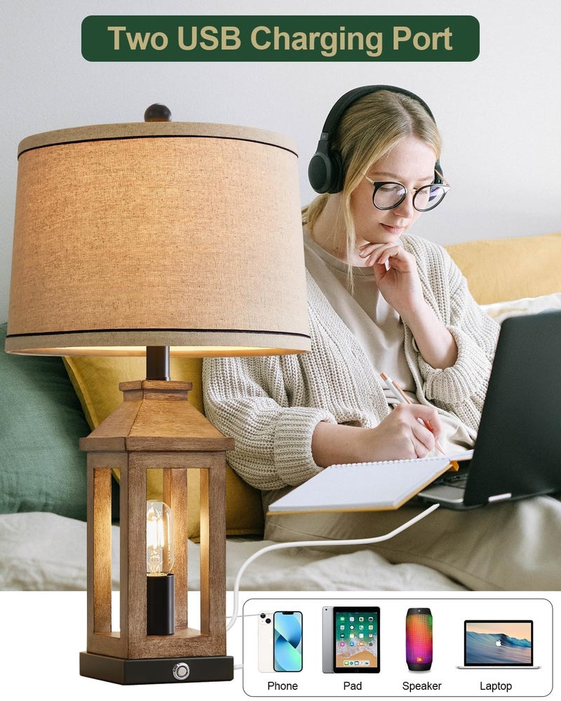 G-SAFAVA 23.75" Farmhouse Dual USB Charging Ports 3-Way Dimmable Touch Control Table Lamp with Nightlight Vintage Modern Lamps for Living Room Bedroom - Image 3