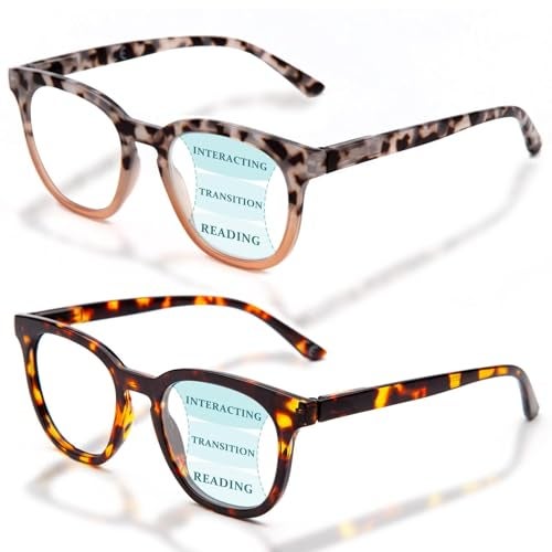 LianSan 2 Packs Progressive Multifocus Reading Glasses for Women - Ladies Near and Far Blue Light Blocking Computer Readers(Multicolor for 3ft,1.50x) - Image 1