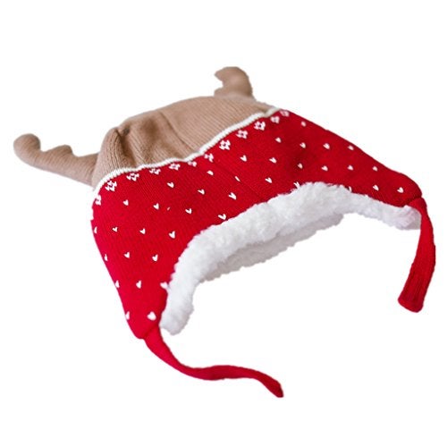 Home Prefer Baby Girl Boy Kid Christmas Hats Soft Cotton Brocade Knitted Cap Cute Elk Horn Winter Hat Red M - Image 4
