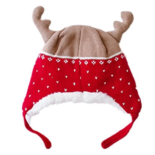 Home Prefer Baby Girl Boy Kid Christmas Hats Soft Cotton Brocade Knitted Cap Cute Elk Horn Winter Hat Red M - Image 2