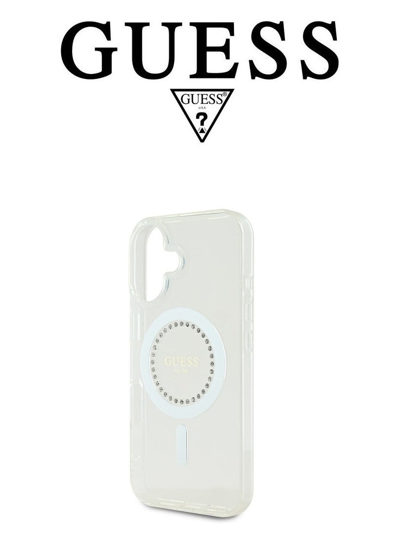 CG MOBILE - Back Case for iPhone 16, supports MagSafe wireless charging, camera bumper, clear color, original design approved by GUESS, designed in France. By CG MOBILE - Image 1
