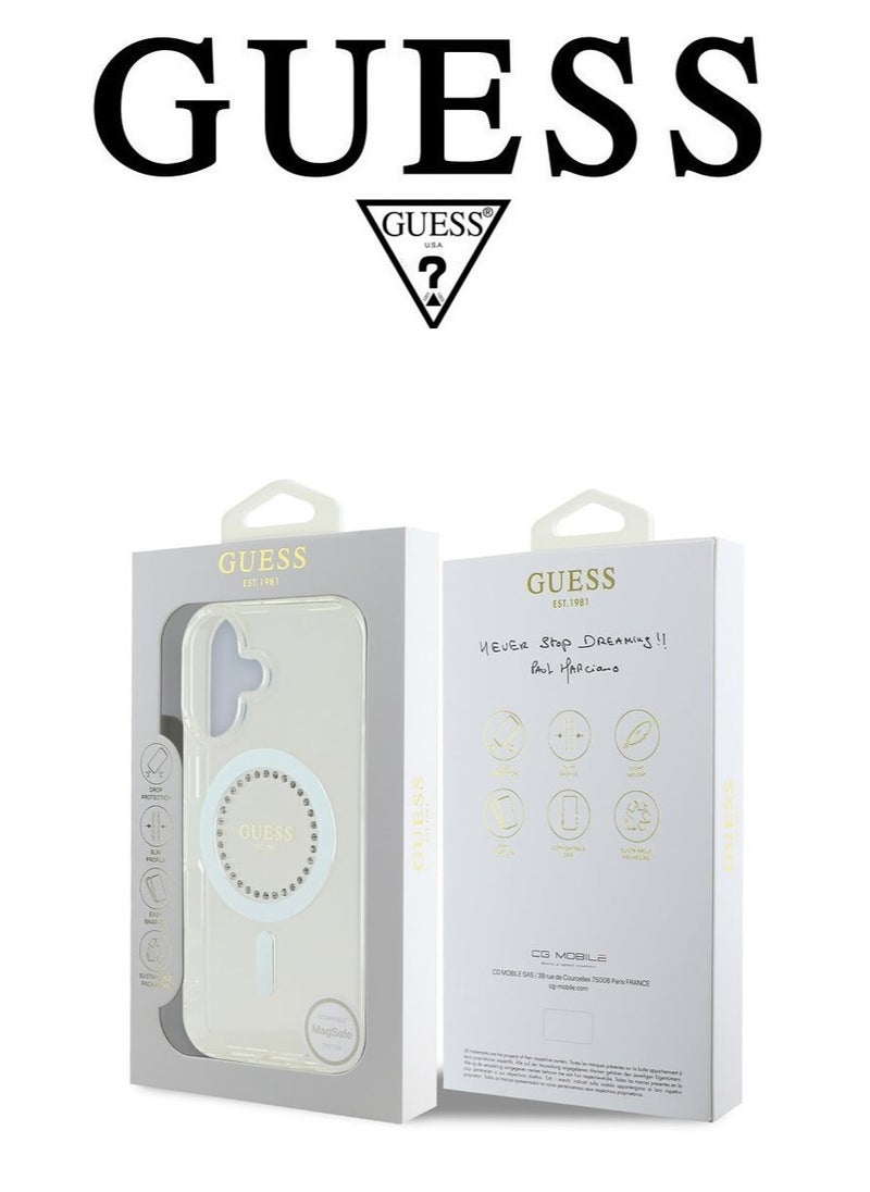 CG MOBILE - Back Case for iPhone 16, supports MagSafe wireless charging, camera bumper, clear color, original design approved by GUESS, designed in France. By CG MOBILE - Image 1