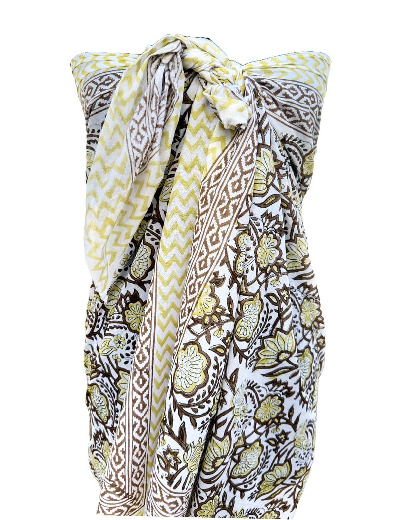Hand block floral print cotton scarf beach sarongs soft voile summer pario (multicolor, 44x74) - Image 3