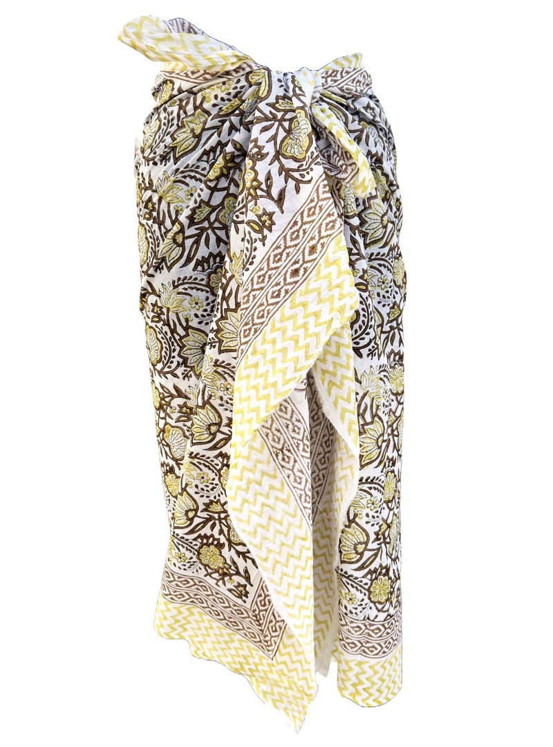 Hand block floral print cotton scarf beach sarongs soft voile summer pario (multicolor, 44x74) - Image 1