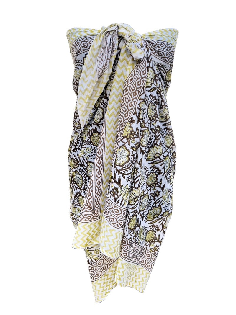 Hand block floral print cotton scarf beach sarongs soft voile summer pario (multicolor, 44x74) - Image 2
