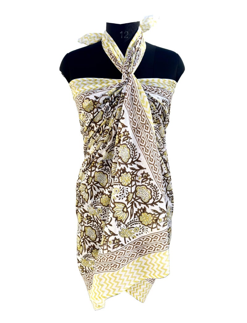 Hand block floral print cotton scarf beach sarongs soft voile summer pario (multicolor, 44x74) - Image 4