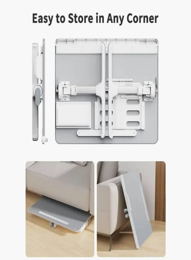 Casa Quesera Large Grey Pu Leather Adjustable Laptop Stand Table With Drawer And Book Holder