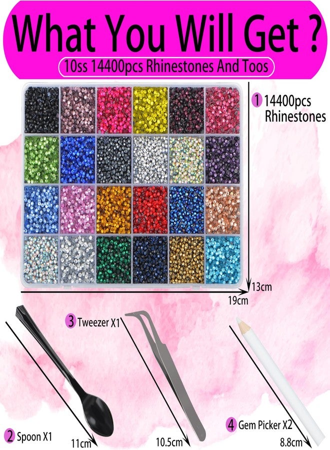 LPBeads Glass Hotfix Rhinestones Bulk SS10 14400pcs 24 Colors Hotfix Crystal Flatback Rhinestones for Crafts Clothes with Tweezers and Wax Pencil Kit - Image 2