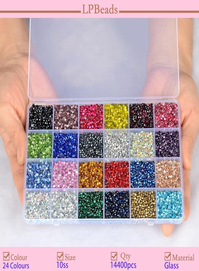 LPBeads Glass Hotfix Rhinestones Bulk SS10 14400pcs 24 Colors Hotfix Crystal Flatback Rhinestones for Crafts Clothes with Tweezers and Wax Pencil Kit - Image 3