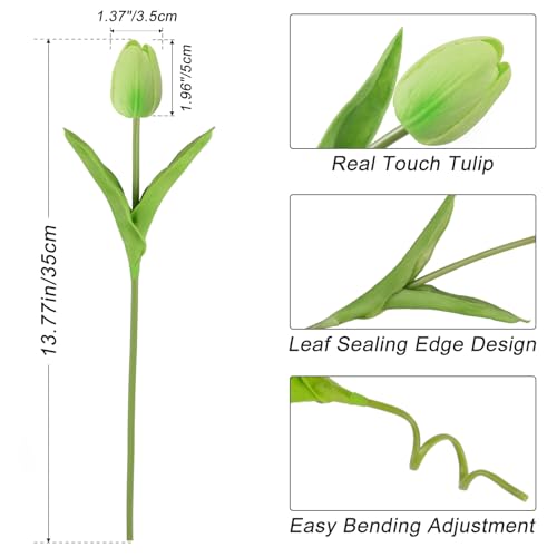 Beferr 18pcs Tulips Artificial Flowers Faux Tulip Real Touch Fake Flowers Bouquets Arrangements for Easter Spring Flowers Home Table Decor Green - Image 2