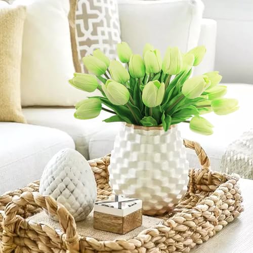 Beferr 18pcs Tulips Artificial Flowers Faux Tulip Real Touch Fake Flowers Bouquets Arrangements for Easter Spring Flowers Home Table Decor Green - Image 4