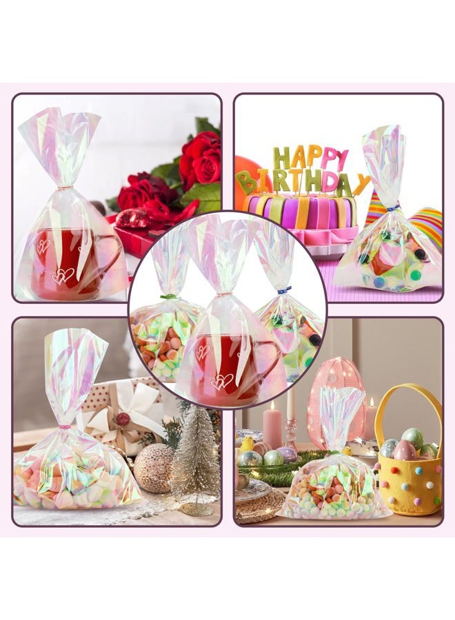 eowqeiur 50 PCS Holographic Bags(8x11 Inch) with Colorful Ties, Clear PLastic Iridescent Cellophane Goodie Gift Treat Candy Goody Cookie Bags for Holiday Birthday Baby Shower Party Favors Supplies Decorations - Image 5