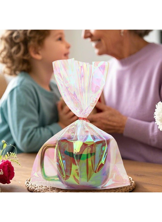 eowqeiur 50 PCS Holographic Bags(8x11 Inch) with Colorful Ties, Clear PLastic Iridescent Cellophane Goodie Gift Treat Candy Goody Cookie Bags for Holiday Birthday Baby Shower Party Favors Supplies Decorations - Image 4
