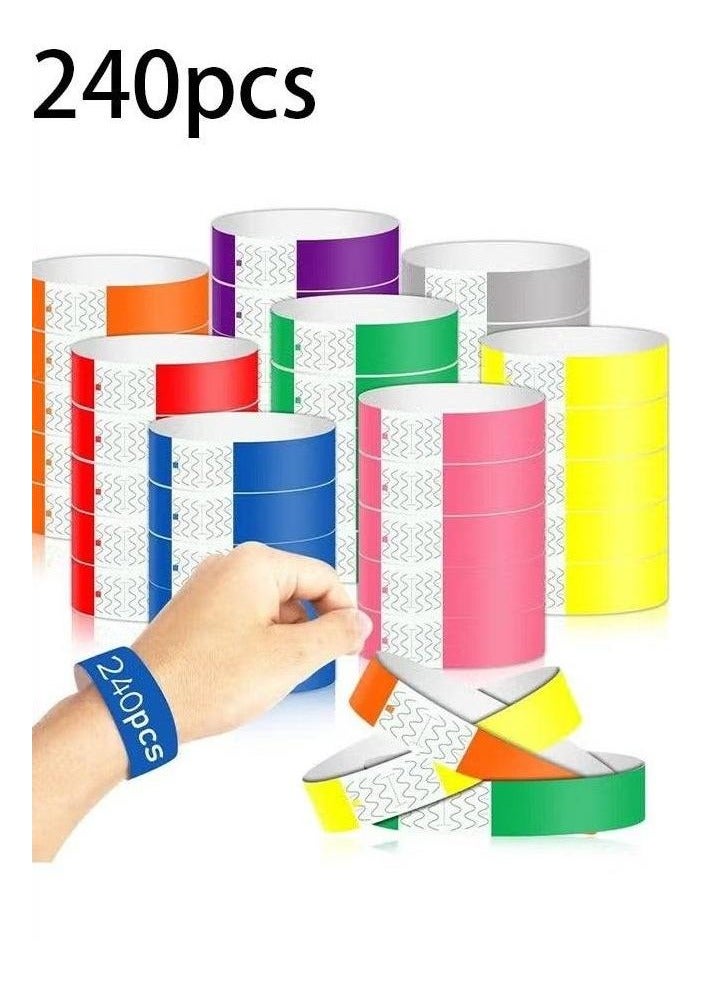 240 Pcs Paper Wristbands Neon Wrist Bands Waterproof Hand Bands for Events Lightweight Concert Wristbands Neon Colored Adhesive Wristbands for Party - Image 1