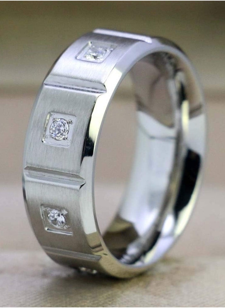 RARELY - Matte White Gold Plated Titanium Steel Mens Ring Wedding Band Man Ring - Image 1