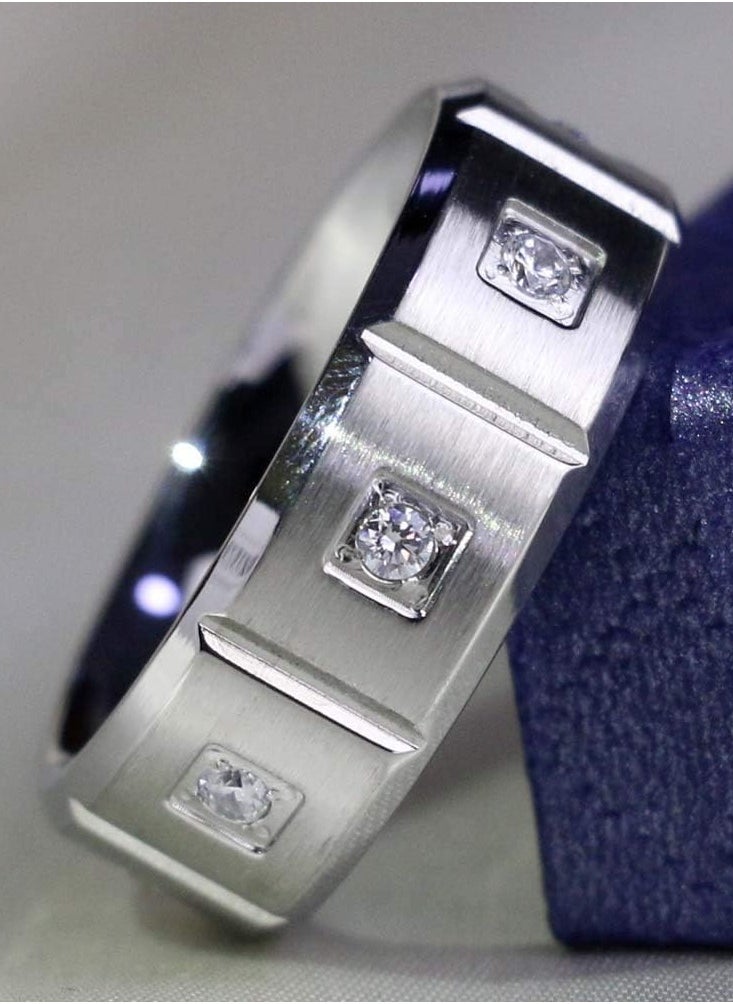 RARELY - Matte White Gold Plated Titanium Steel Mens Ring Wedding Band Man Ring - Image 1