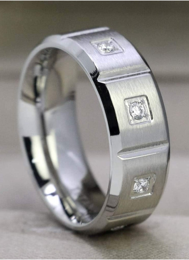 RARELY - Matte White Gold Plated Titanium Steel Mens Ring Wedding Band Man Ring - Image 1