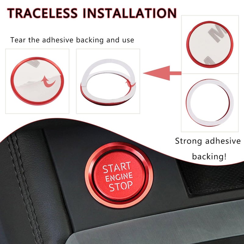 Aokdom Car Push Start Button Cover Compatible with Audi,Aluminum Engine Start Stop Button Cover with Metal Ring for Cool Car Decorations,Car Interior Accessories Car Ignition Button Cover (Red) - Image 4