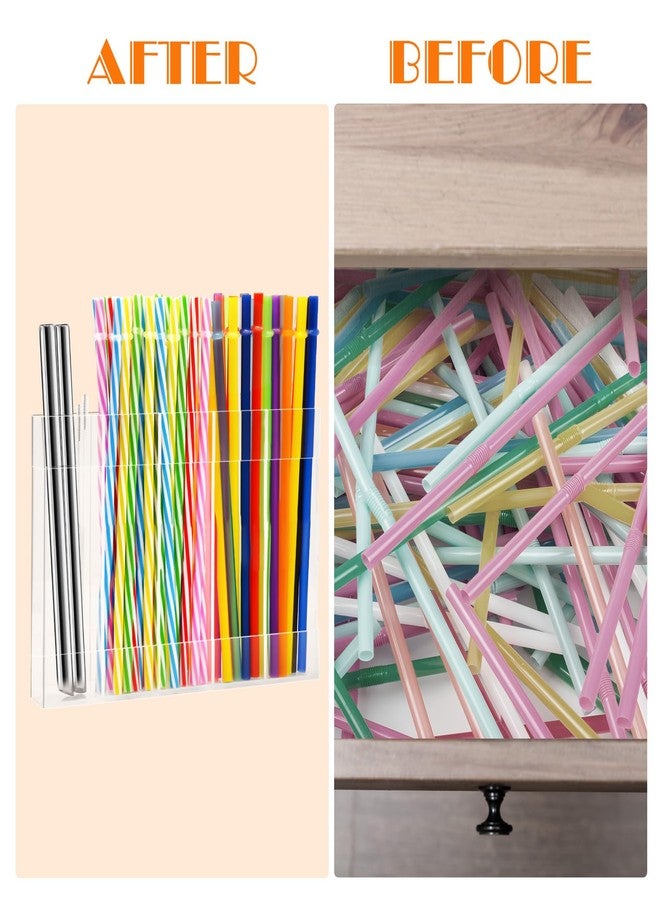 mzfoo Acrylic Straw Holder, Straws Holder with Double Sided Adhesive Tape for Cabinet Straw Organizer Storage Container for Counter Cabinet Cupboard Kitchen (Clear) - Image 4