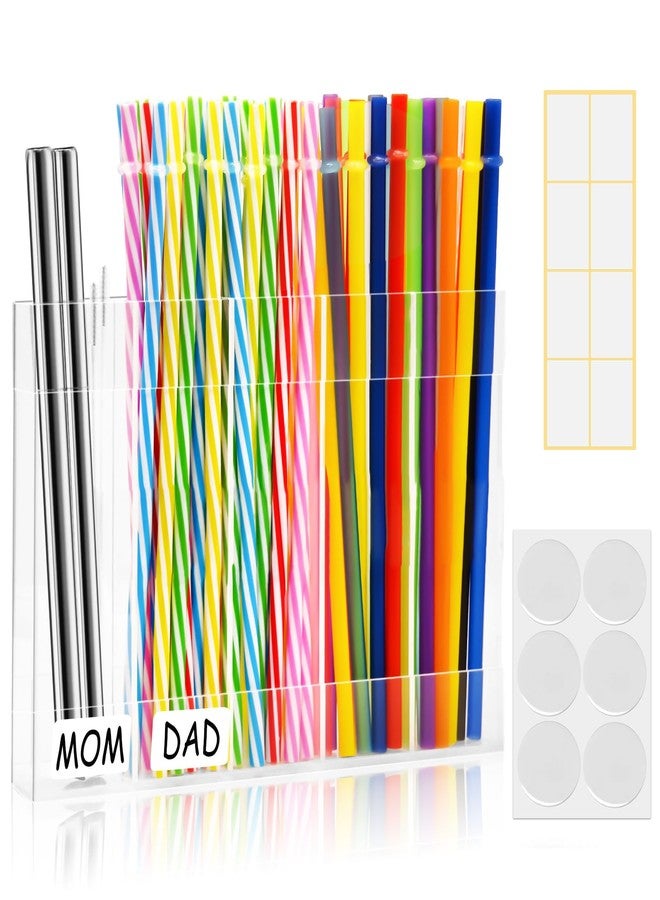 mzfoo Acrylic Straw Holder, Straws Holder with Double Sided Adhesive Tape for Cabinet Straw Organizer Storage Container for Counter Cabinet Cupboard Kitchen (Clear) - Image 1