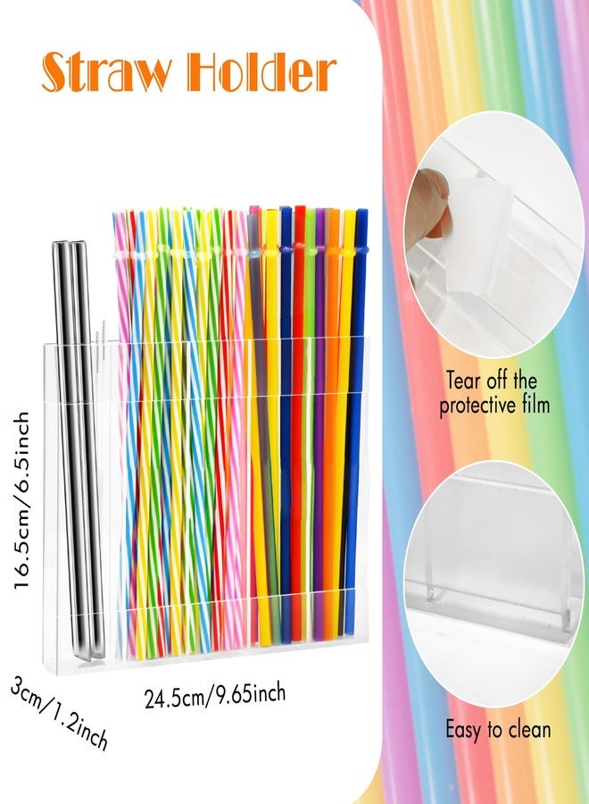 mzfoo Acrylic Straw Holder, Straws Holder with Double Sided Adhesive Tape for Cabinet Straw Organizer Storage Container for Counter Cabinet Cupboard Kitchen (Clear) - Image 2