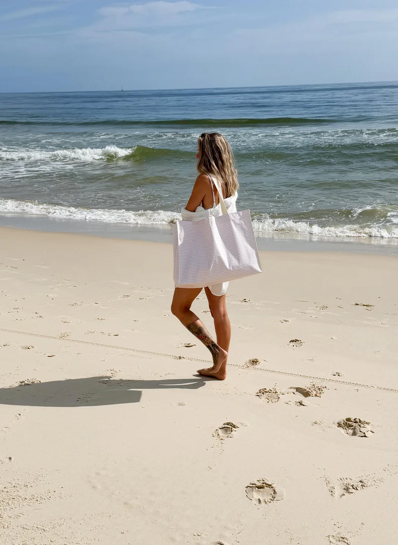 SUNNY LIFE Carryall Beach Bag Lazy Days Pink Stripe