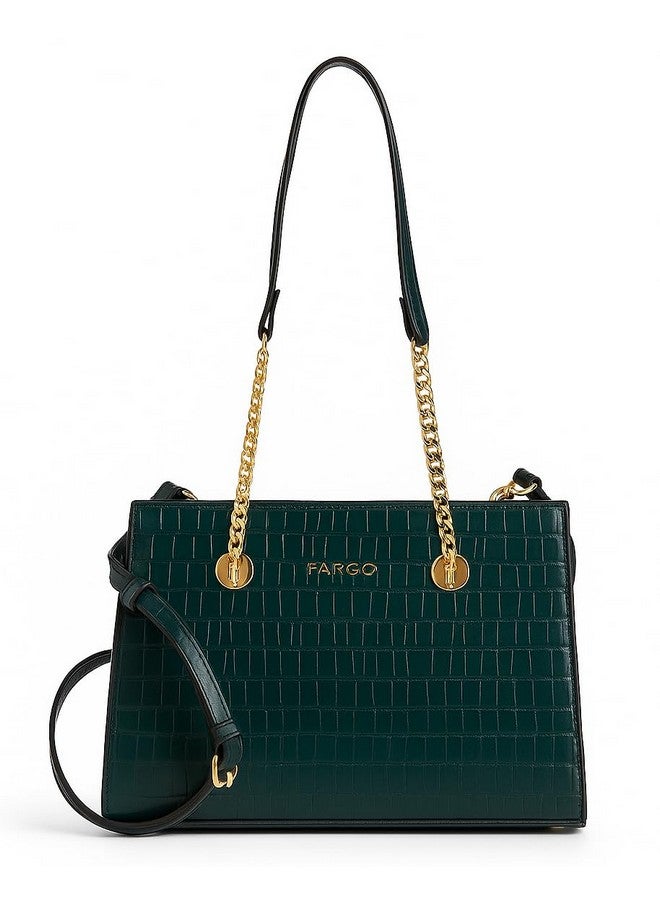 Fargo Elevate Croco Textured Vegan Leather Handbag for Women | RFID Pocket, Magnetic Closure, Stylish Handle | Party, Casual, College Use | Made in India (Green) - Image 1