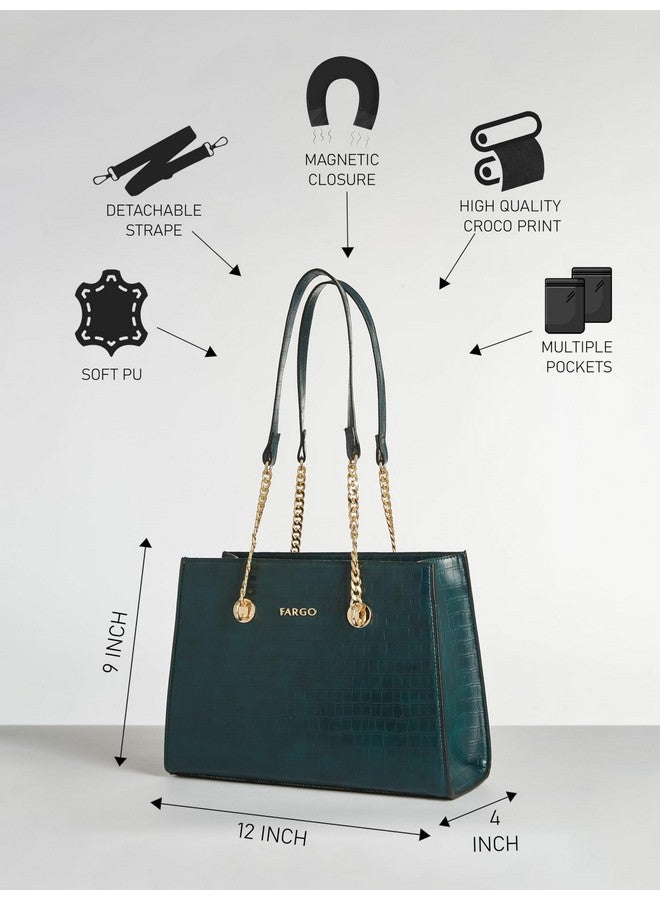Fargo Elevate Croco Textured Vegan Leather Handbag for Women | RFID Pocket, Magnetic Closure, Stylish Handle | Party, Casual, College Use | Made in India (Green) - Image 2