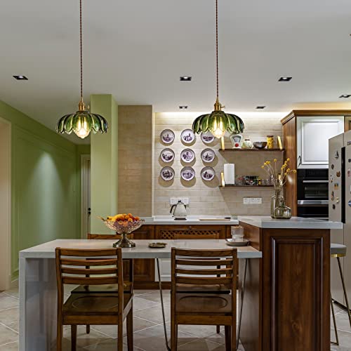 XZHGCEE Plug in Pendant Light Fixtures: Hanging Light Plug in Green Glass Hanging Lamp, Pendant Lighting for Kitchen Island, Bedroom, Dining Room, Living Room, E26 No Bulb - Image 3