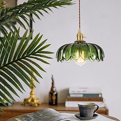 XZHGCEE Plug in Pendant Light Fixtures: Hanging Light Plug in Green Glass Hanging Lamp, Pendant Lighting for Kitchen Island, Bedroom, Dining Room, Living Room, E26 No Bulb - Image 4