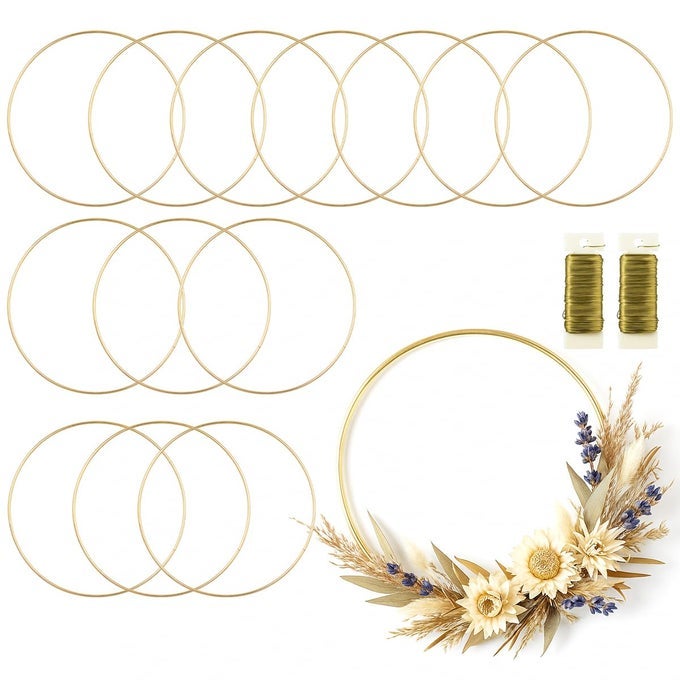 16PACK FLORAL HOOP 14 INCH METAL RINGS FOR CRAFTS MACRAME WREATHS DREAM CATCHERS DIY PROJECTS GOLD