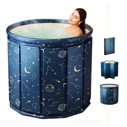 Yopple Foldable Soaking Tub for Adults, Portable Ice Bath Tub for Cold Water Therapy, Freestanding Foldable Bathtub for Shower, Spa, Outdoor Plunge Use (Planet Blue) - Image 1