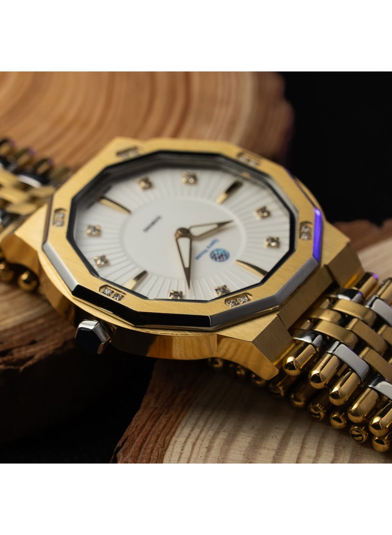 Opera House Luxury Men’s Diamond Analog Watch – 12 Natural Diamonds (1.2–1.25mm SI2 GH) Dial, 42mm Two-Tone Gold Stainless Steel Case & Band, Crystal Glass, Quartz Movement, 3ATM Water Resistant - Image 5