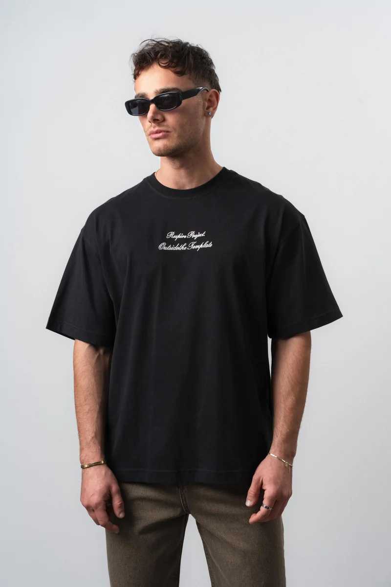 RESPIRE Men's Far From Basic Embroidered Oversize T-Shirt, Black
