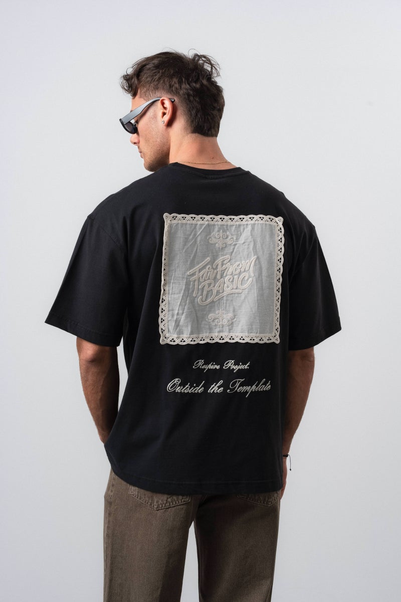 RESPIRE Men's Far From Basic Embroidered Oversize T-Shirt, Black - Image 1