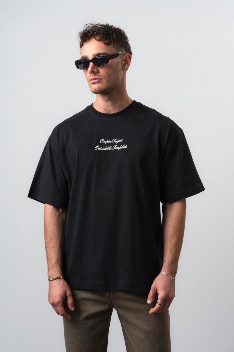 RESPIRE Men's Far From Basic Embroidered Oversize T-Shirt, Black - Image 3